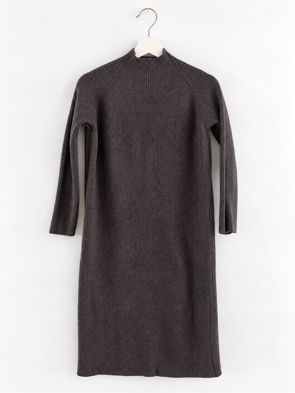 Ribbed Midi Knit Dress in Charcoal